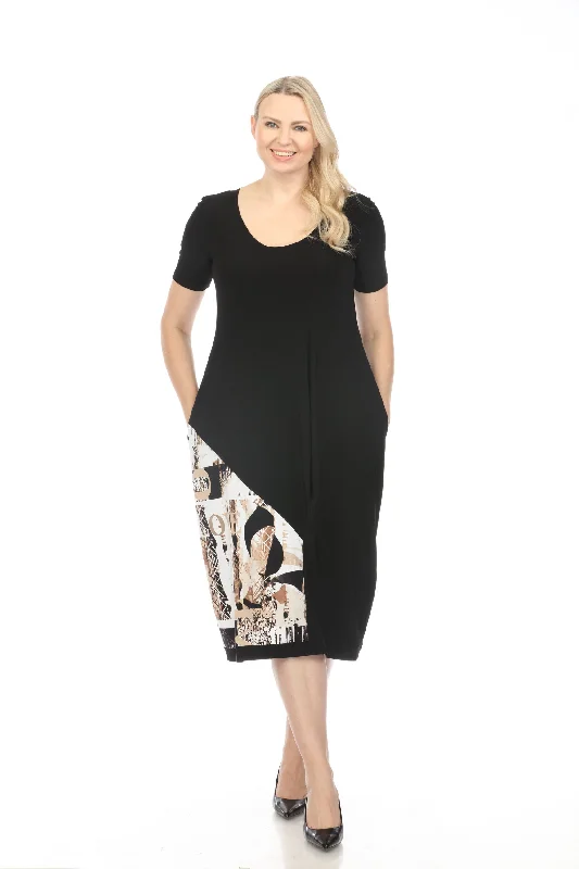 Joseph Ribkoff Black/Multi Abstract Print Short Sleeve Midi Cocoon T-Shirt Dress 241055