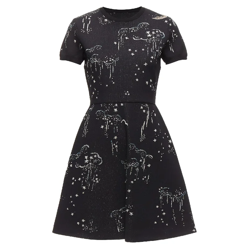 Valentino Glitter Cloud Star Jacquard Fit Flare Dress