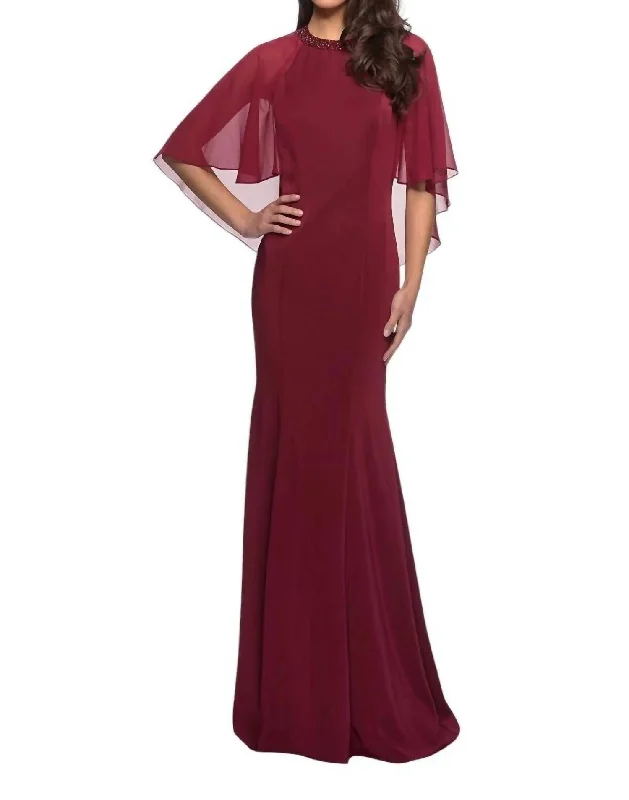 Fit And Flare Gown In Burgundy