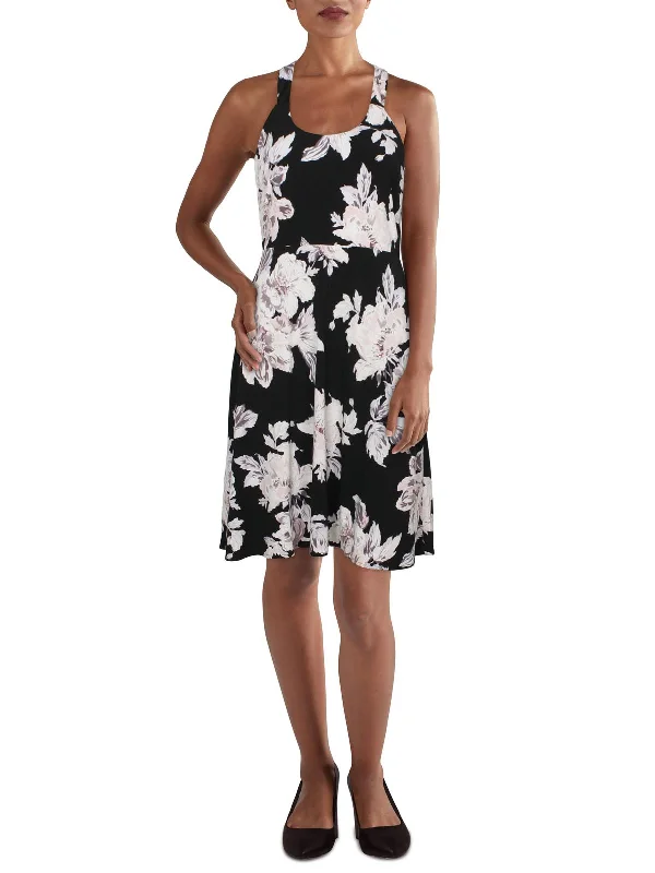 Womens Floral Cut Out Fit & Flare Dress