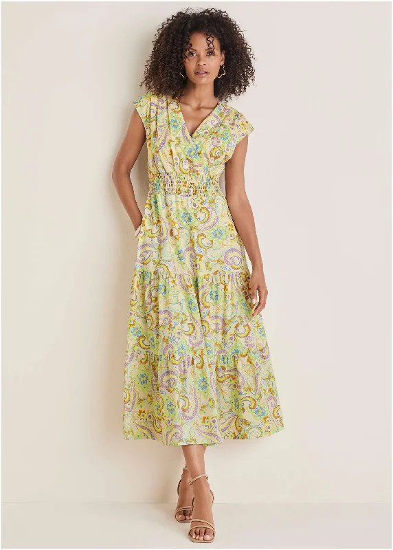 Smocked Waist Maxi Dress - Candied Shortbread Paisley