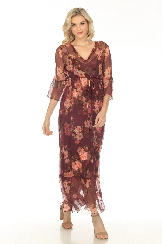 Johnny Was Love Winonna Silk Floral Maxi Slip Dress Boho Chic L34523