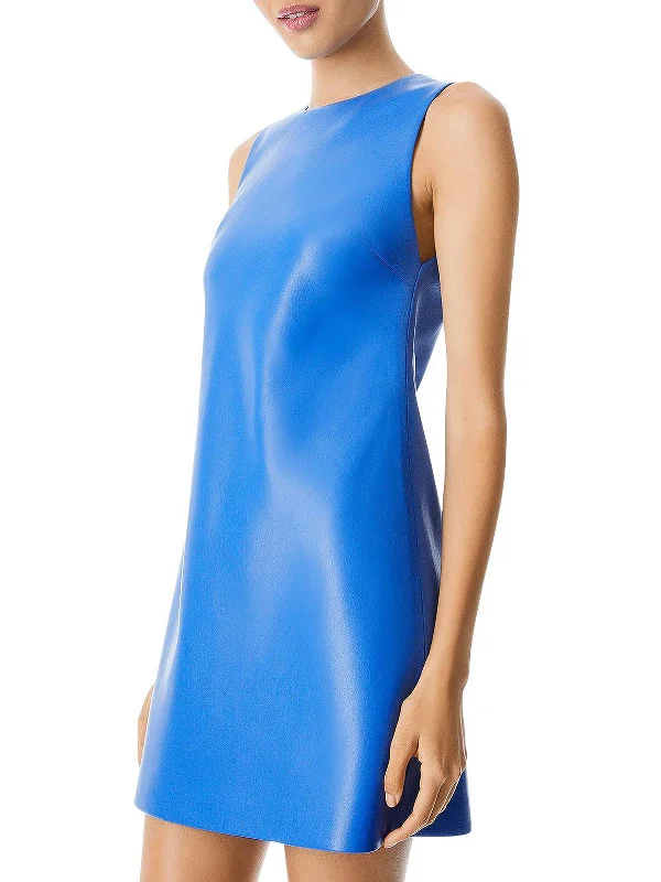 Coley Womens Faux Leather Sleeveless Fit & Flare Dress