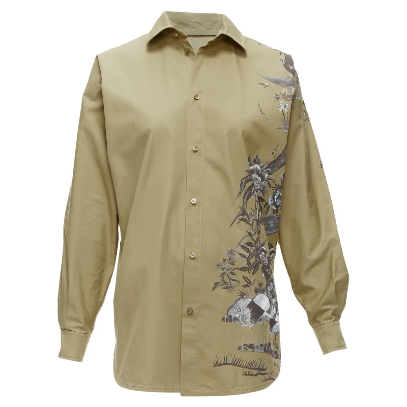 Christian Dior Jardin dhiver khaki bird flower dress shirt