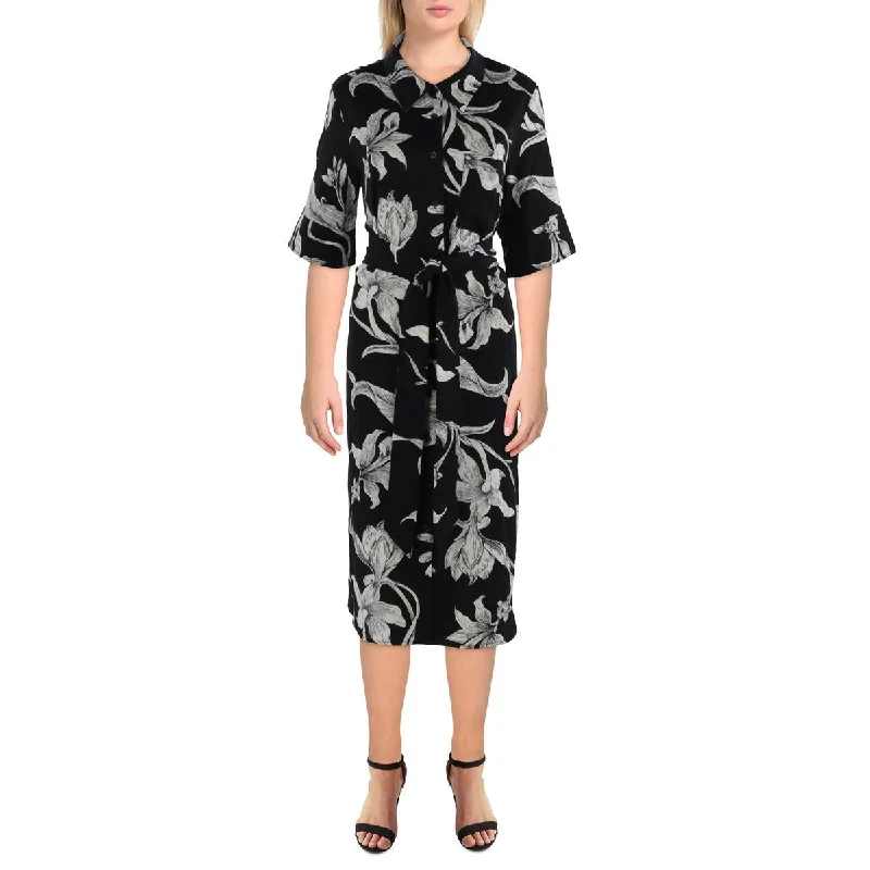 Womens Floral Print Short Sleeve Shirtdress