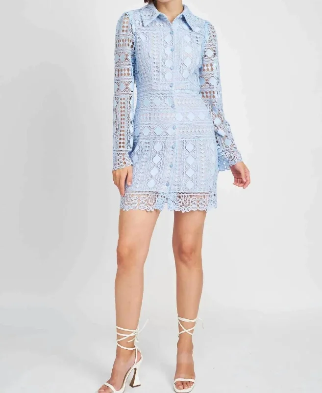 Janelle Crochet Shirt Dress In Light Blue