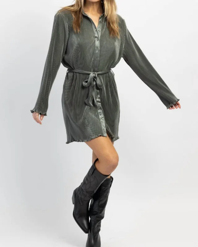 Disco Belt Plisse Mini Dress In Olive | Olive