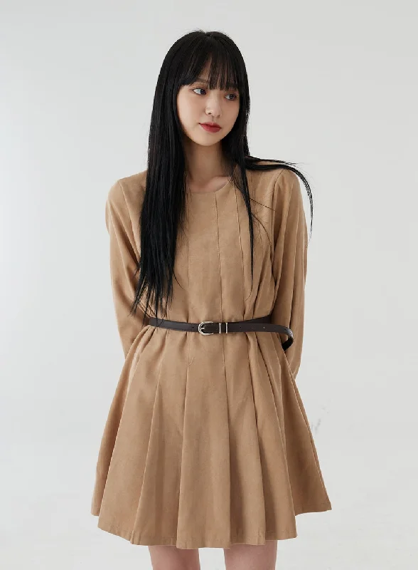 Pleated Puffy Sleeve Mini Dress OO21