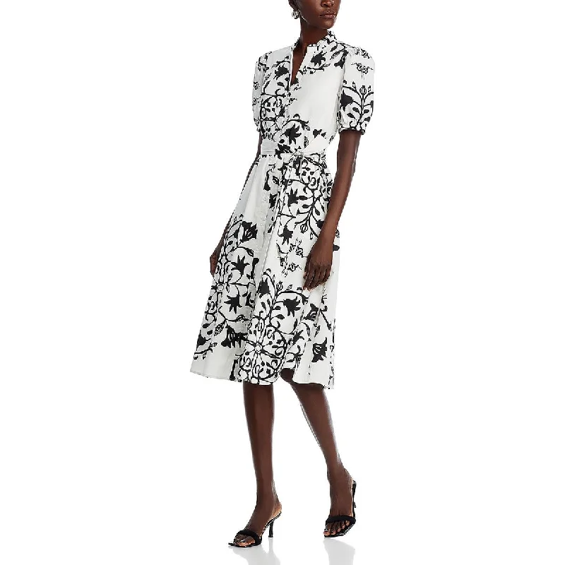 Womens Printed Puff Sleeve Shirtdress