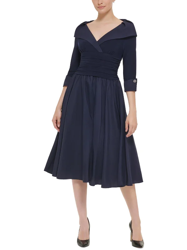 Womens Collar Fit Stretch Fit & Flare Dress