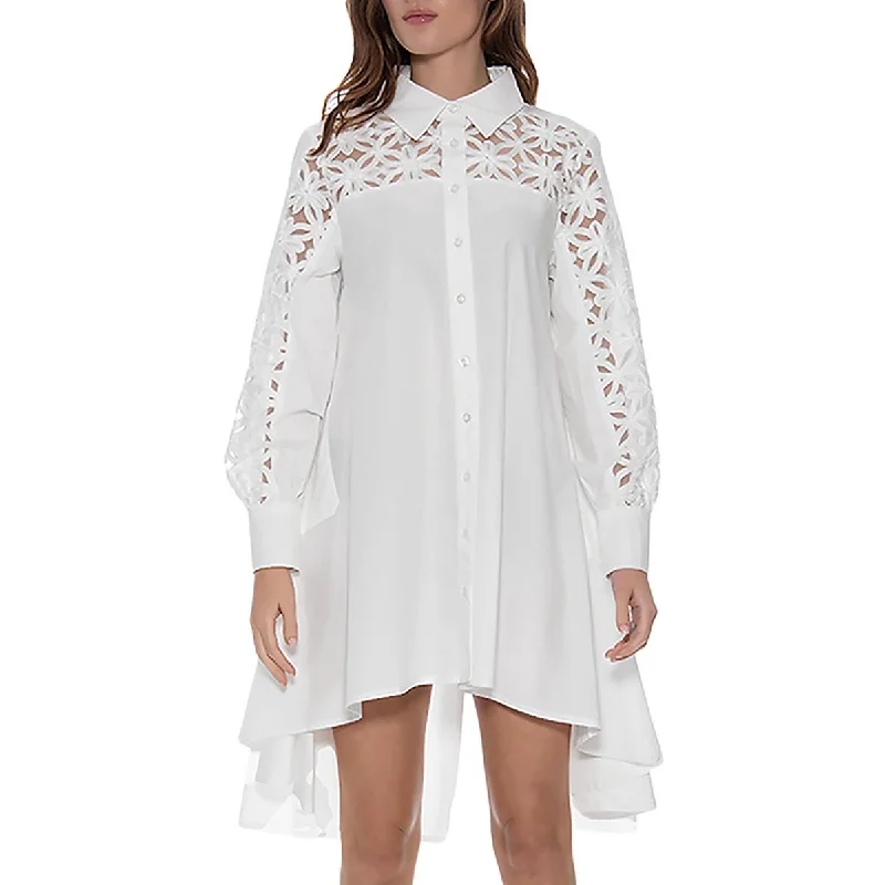 Womens Hi-Low Embroidered Shirtdress