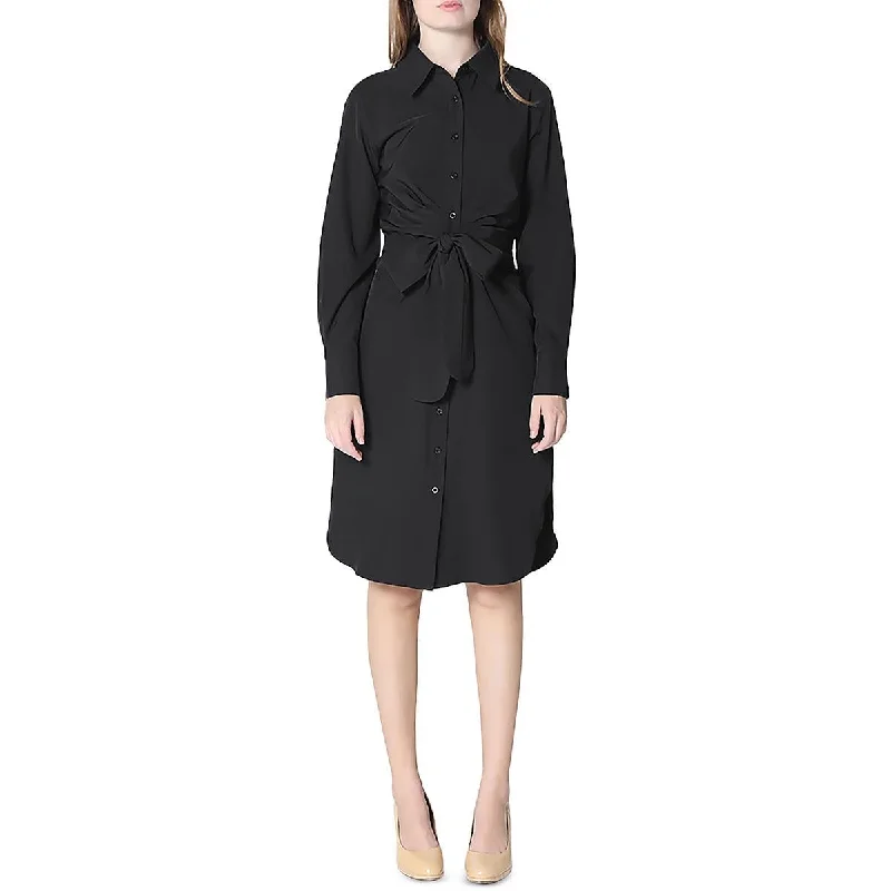 Womens Solid Point Collar Shirtdress