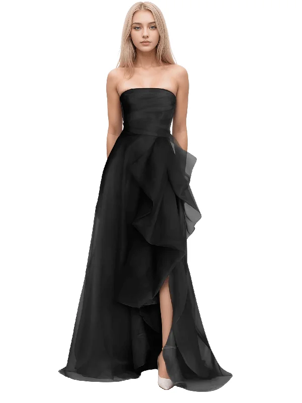 Women's A-Line Strapless Maxi Dress With Side High Split