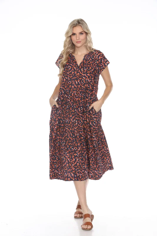 Johnny Was Calme Shirred Neck Tier Midi Dress O31039