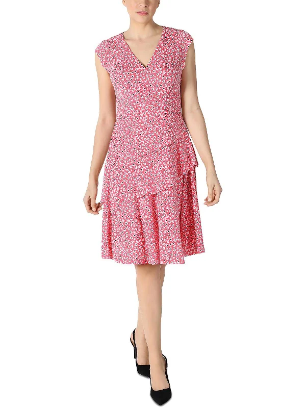 Petites Womens Jersey Printed Fit & Flare Dress