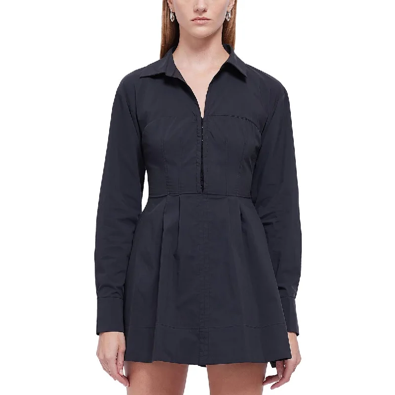 Womens Solid V-Neck Shirtdress