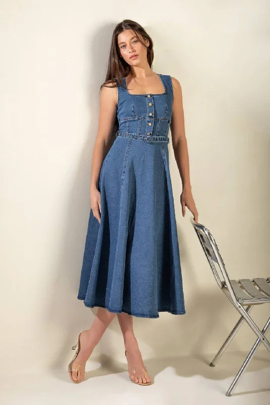 POSH VISION DENIM MIDI DRESS