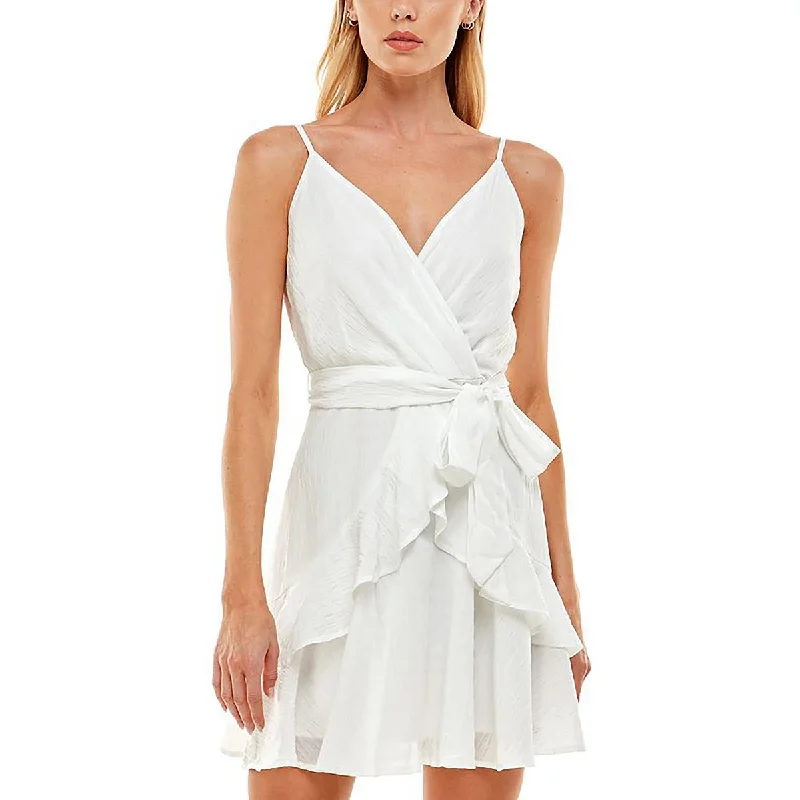 Womens Ruffled Belted Fit & Flare Dress