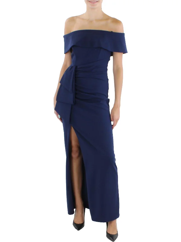 Womens Gathered Maxi Evening Dress