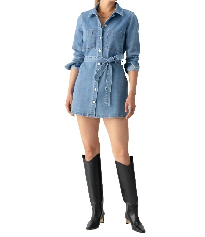 Denim Utility Shirt Dress In Solar Flare