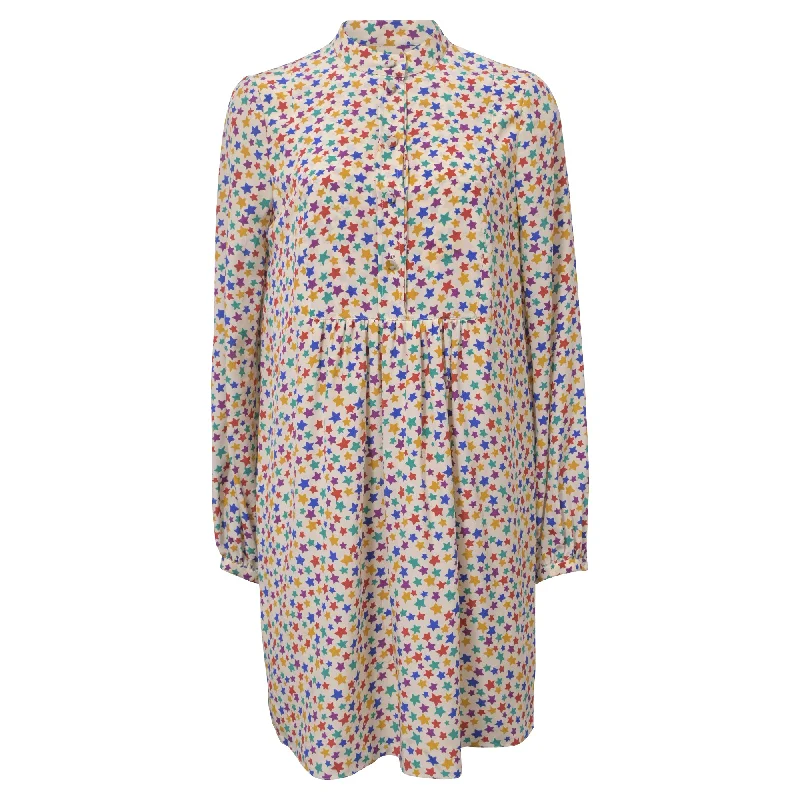 Saint Laurent Star Print Shirt Dress in Multicolor Silk