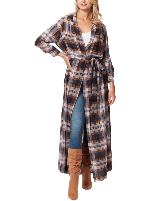 Womens Plaid Belted Shirtdress