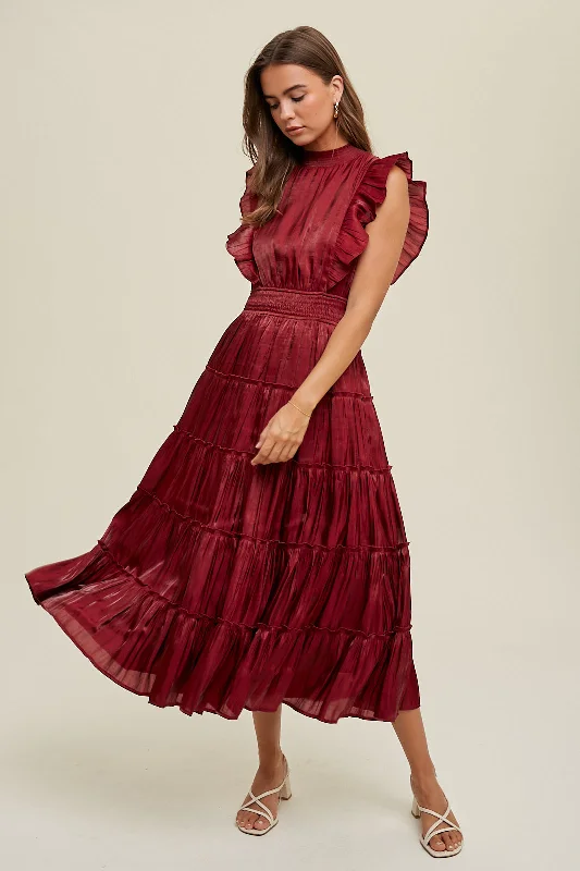 Organza Tiered Midi Dress With Ruffle Detail