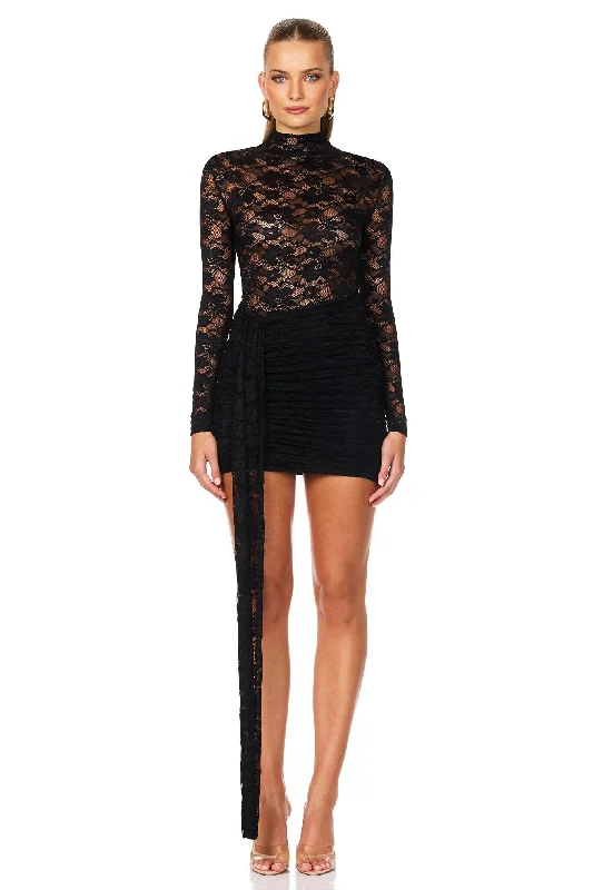 Nookie Lene Lace LS Mini Dress - Black