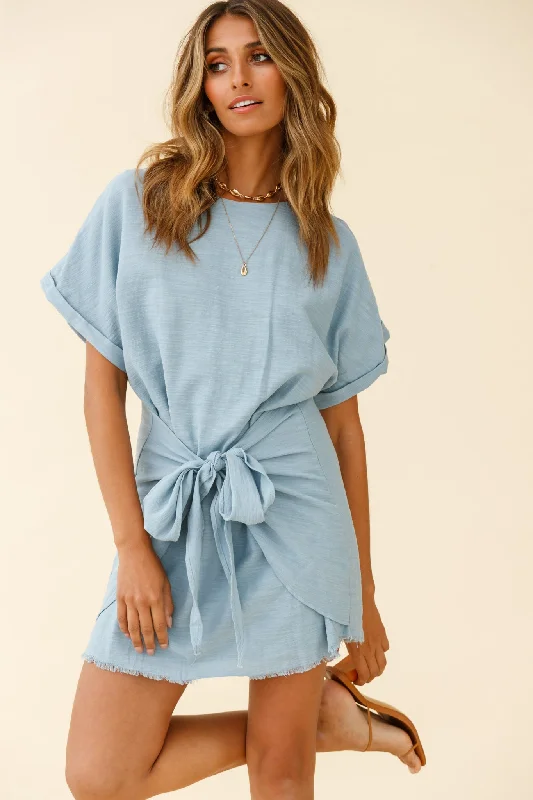 Marci Loose Fit Tie Feature Shirt Dress Blue