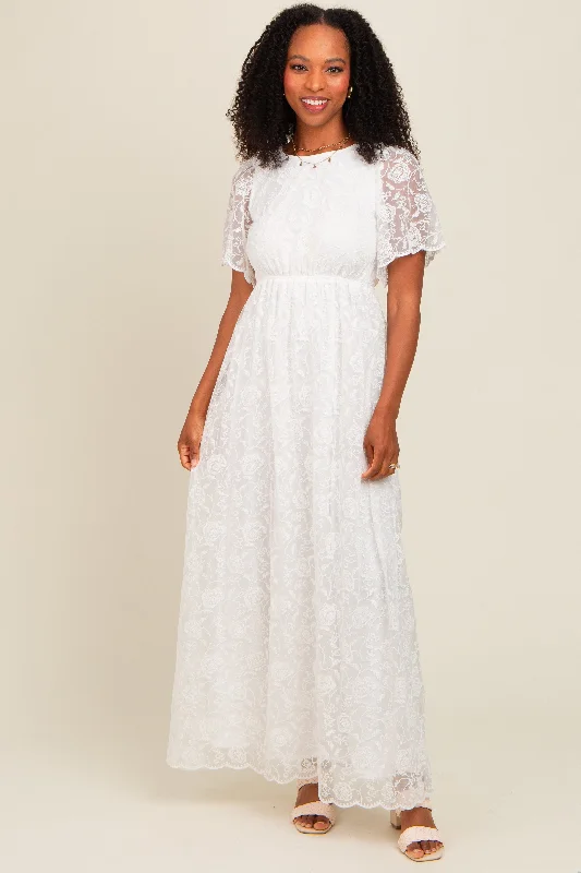 White Lace Sheer Lace Back Maxi Dress