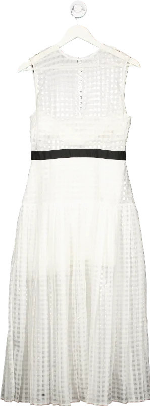 Self-Portrait White Sleeveless Midi Dress with Mesh Overlay UK 12