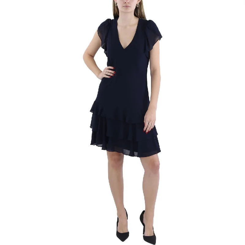 Womens Mid Calf Short Sleeve Fit & Flare Dress