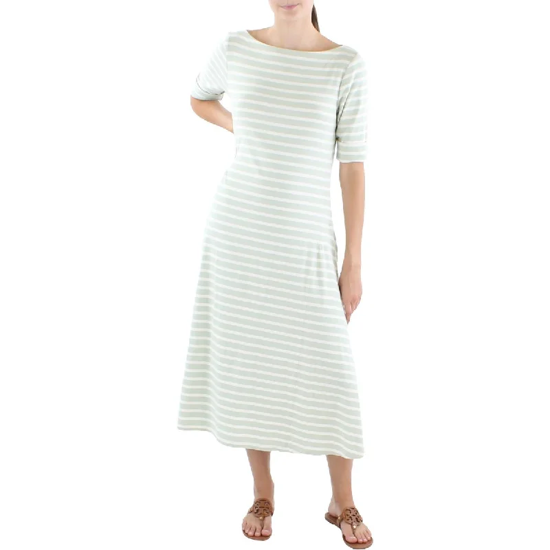 Womens Striped Mid Calf Shirtdress