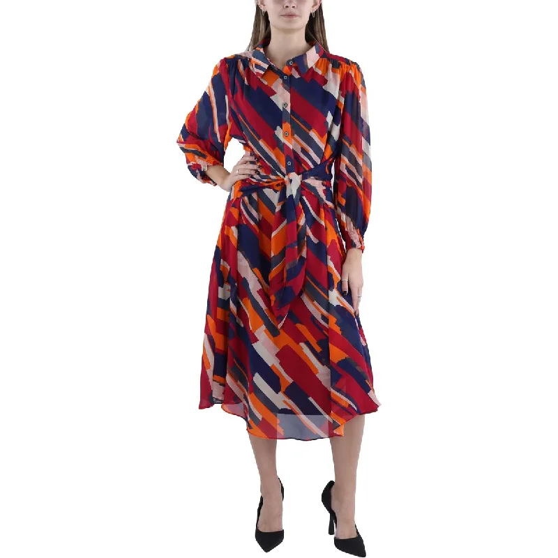 Womens Tie-Waist Button Down Shirtdress