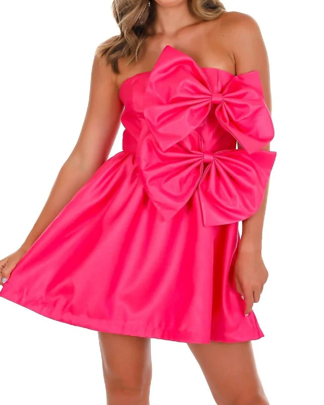 Heart Shine Double Bow Mini Dress In Fuchsia | Fuchsia