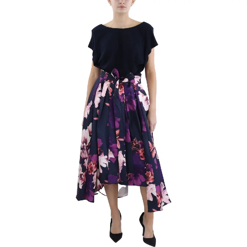 Womens Hi-Low Floral Print Fit & Flare Dress