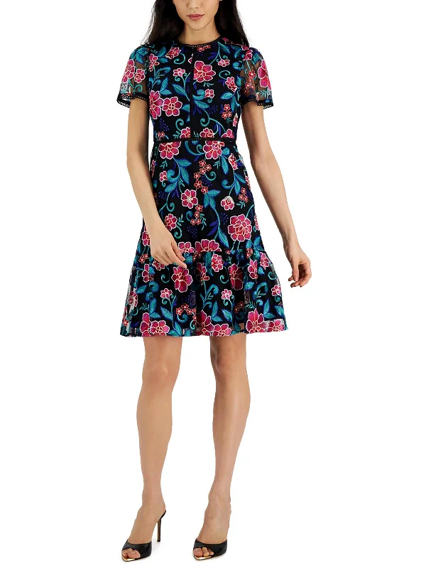 Womens Floral A-Line Fit & Flare Dress