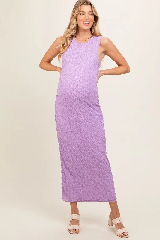 Lavender Mesh Overlay Maternity Midi Dress