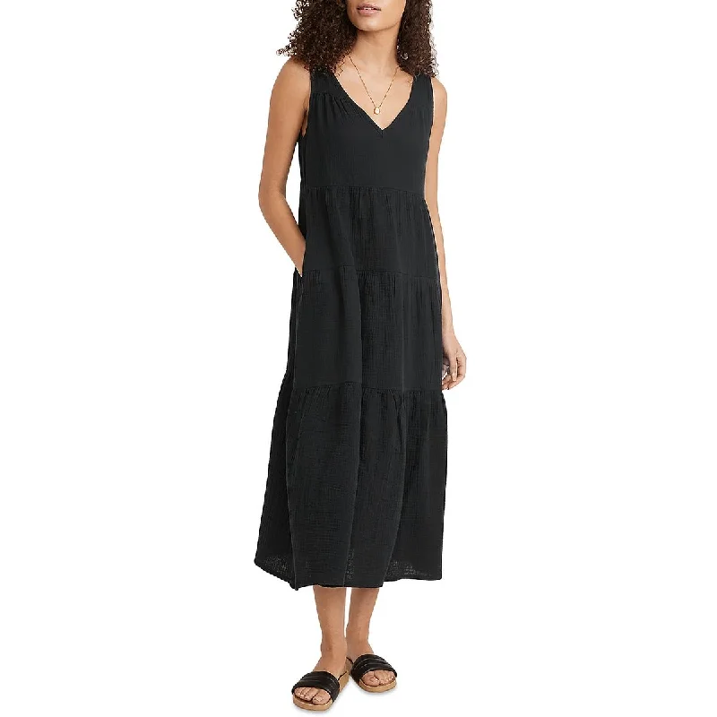 Womens Midi Gauze Fit & Flare Dress