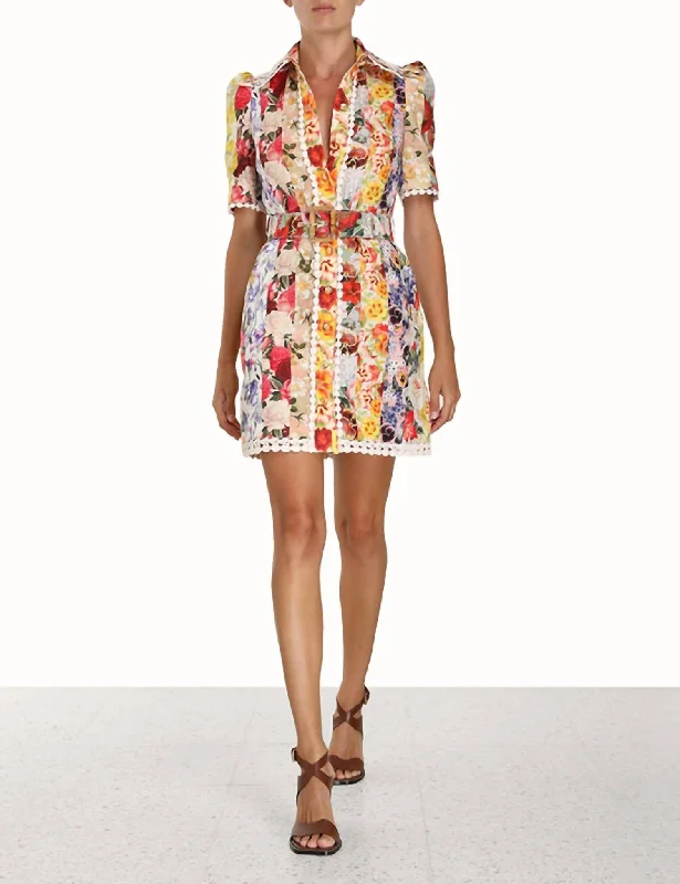 Zimmermann Wonderland Shirt Dress In Spliced Stripe Floral