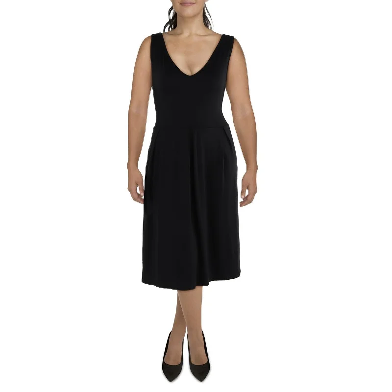 Plus Womens Pleated Midi Fit & Flare Dress