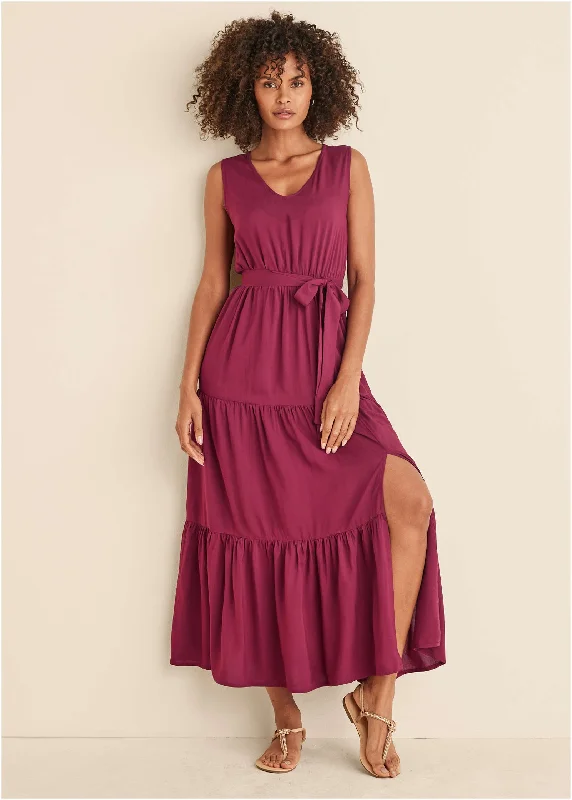 Wrap Tiered Maxi Dress - Mauve