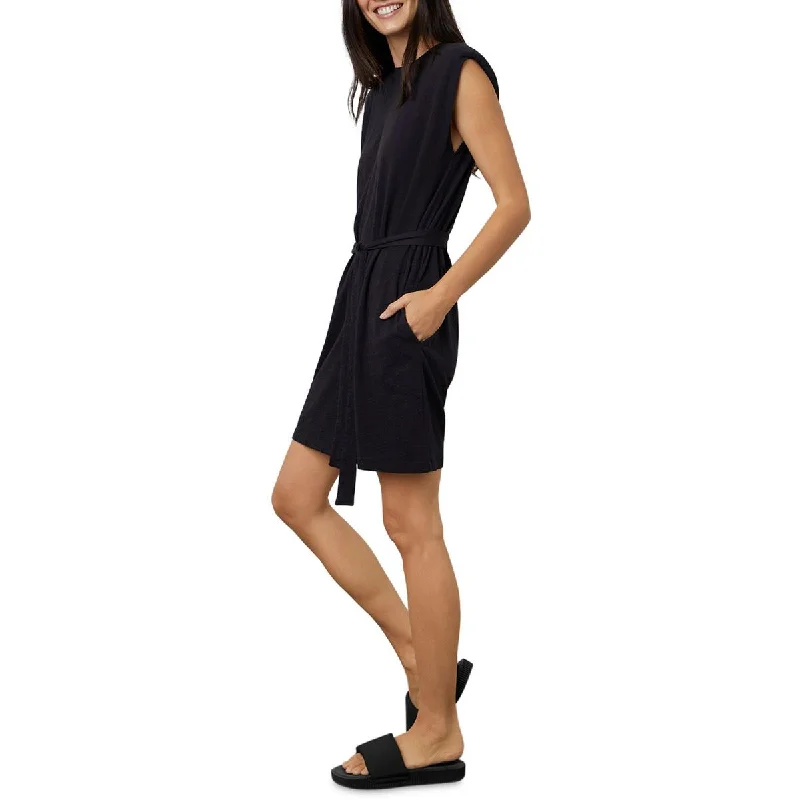 Jenna Womens Crewneck Shoulder Pads Shirtdress