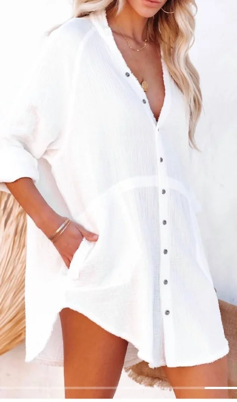 Cotton Shirt Tunic-Dress in White