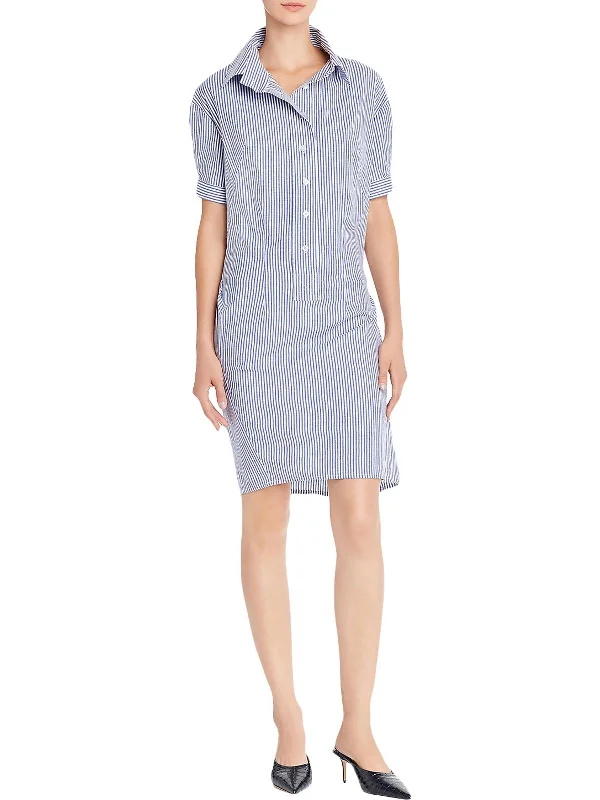 Womens Striped Collared T-Shirt Dress