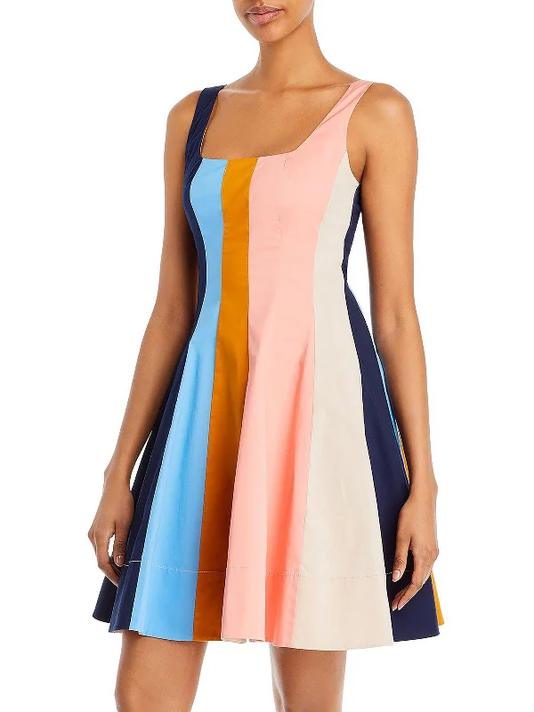 Wells Womens Colorblock Stretch Fit & Flare Dress