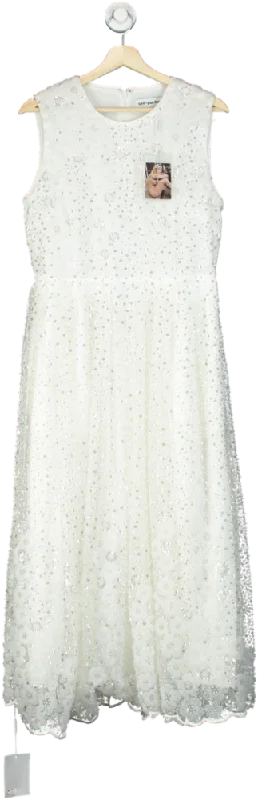 Self-Portrait White Beaded Sequin Midi Dress UK 12