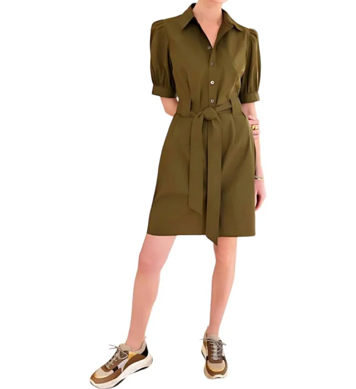 Piper Belted Weathercloth Shirtdress In Olive