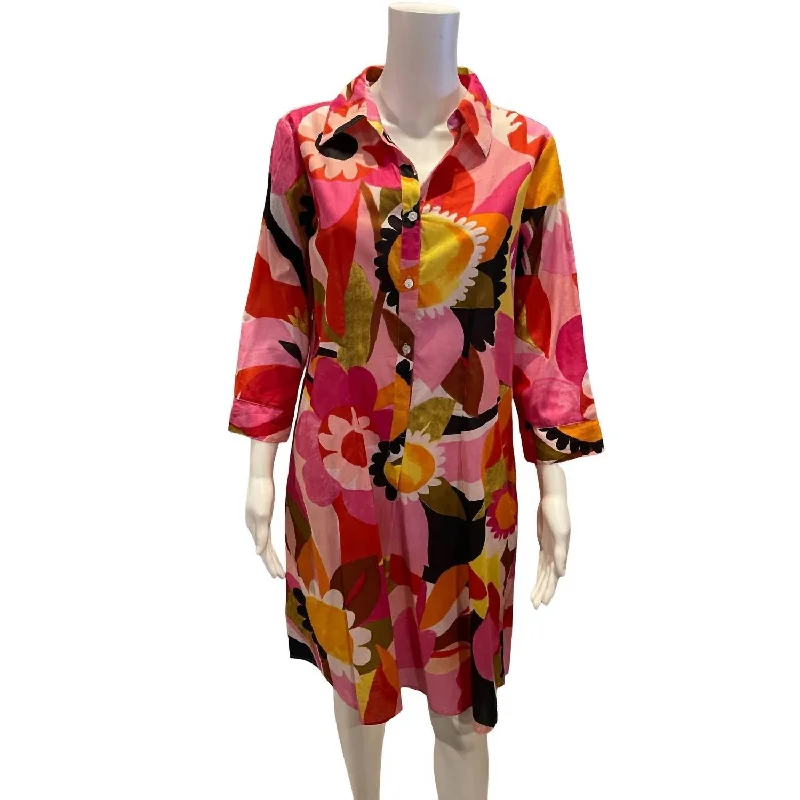 Women's Retro Shirt Dress In Pink