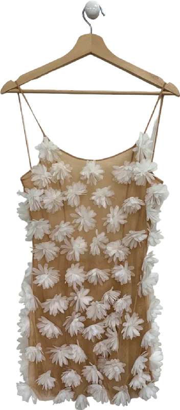 Selezza Beige Floral Embroidered Midi Dress UK S